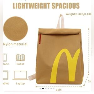 NWT McDonald's Paper Bag Classic 90’s Nylon Backpack/Rucksack/Bag & Lunch Box